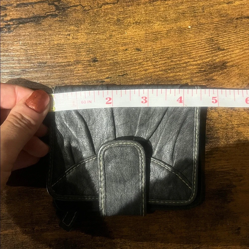 small gray faux Leather fold over Wallet with snap closure